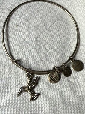 Alex and Ani Bird Charm Silver Bangle Bracelet - Hummingbird charm